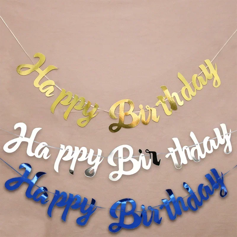 Happy Birthday Paper Garland Glitter Letter Party Banner Hanging Bunting Balloon Cake Topper Diy Party Decoration Favor