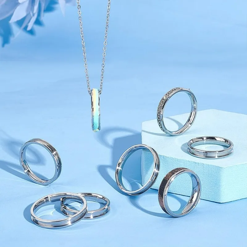 18pcs Stainless Steel Blank Finger Ring Grooved Finger Rings Round Blank Core Ring for Inlay Handmade Ring Wedding Promise
