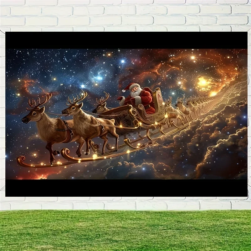 خلفيات عيد الميلاد ذات الطراز الكبير والواقعي مع مزلقة سانتا كلوز ونجوم الرنة والمتلألئة - زينة للعطلات #6