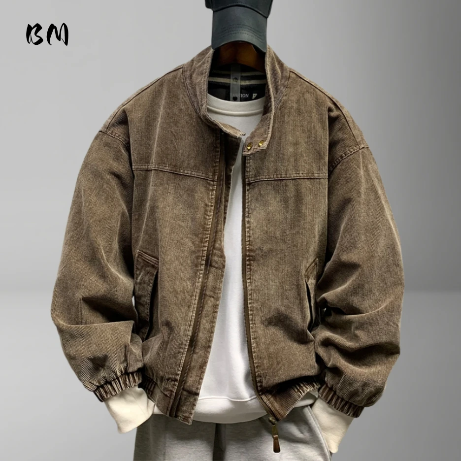 

Мужская американская потертая вельветовая куртка с рваным воротником-стойкой, короткая рабочая одежда, модное весенне-осеннее повседневное пальто высокого качества, мужское