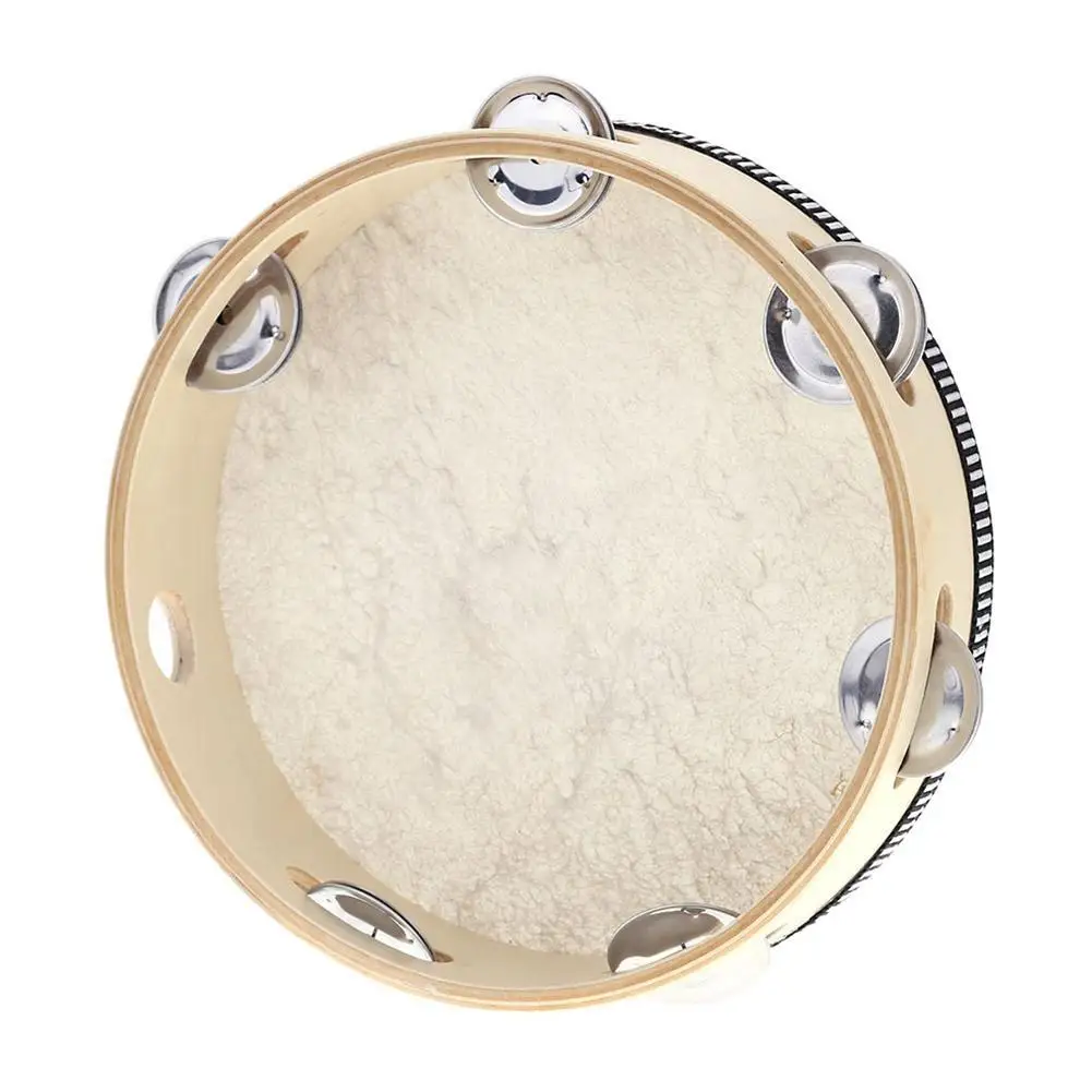 

8" Hand Held Tambourine Drum Bell Birch Metal Jingles Percussion Musical Educational Toy