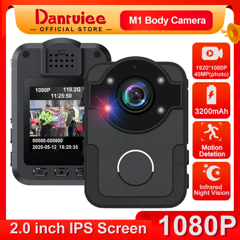 Danruiee M1 Full HD 1080P Body Camera 40MP Police Recorder 3200MAH Battery Bodycam Chest Camera Night Vision Mini Body Cam