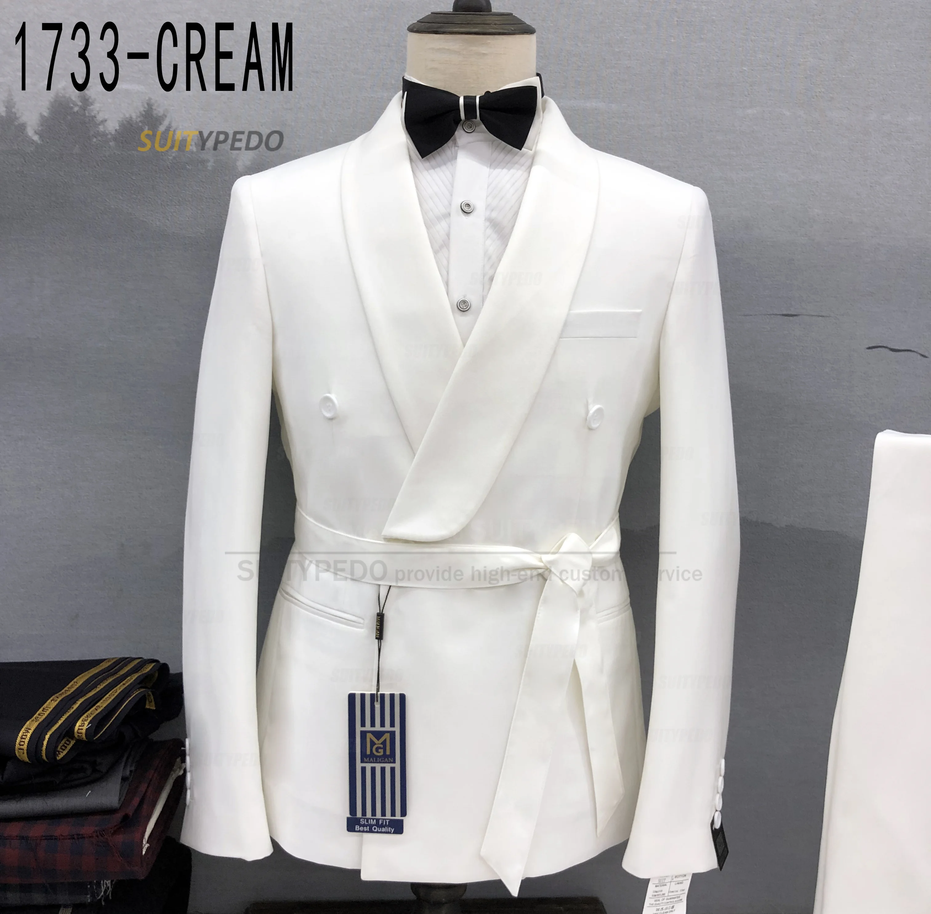 Fashion Plaid Suits for Men Slim Fit Double Breasted Blazer Pants 2 Piece Set Prom Wedding Business Suit Luxury Mens Tuxedo