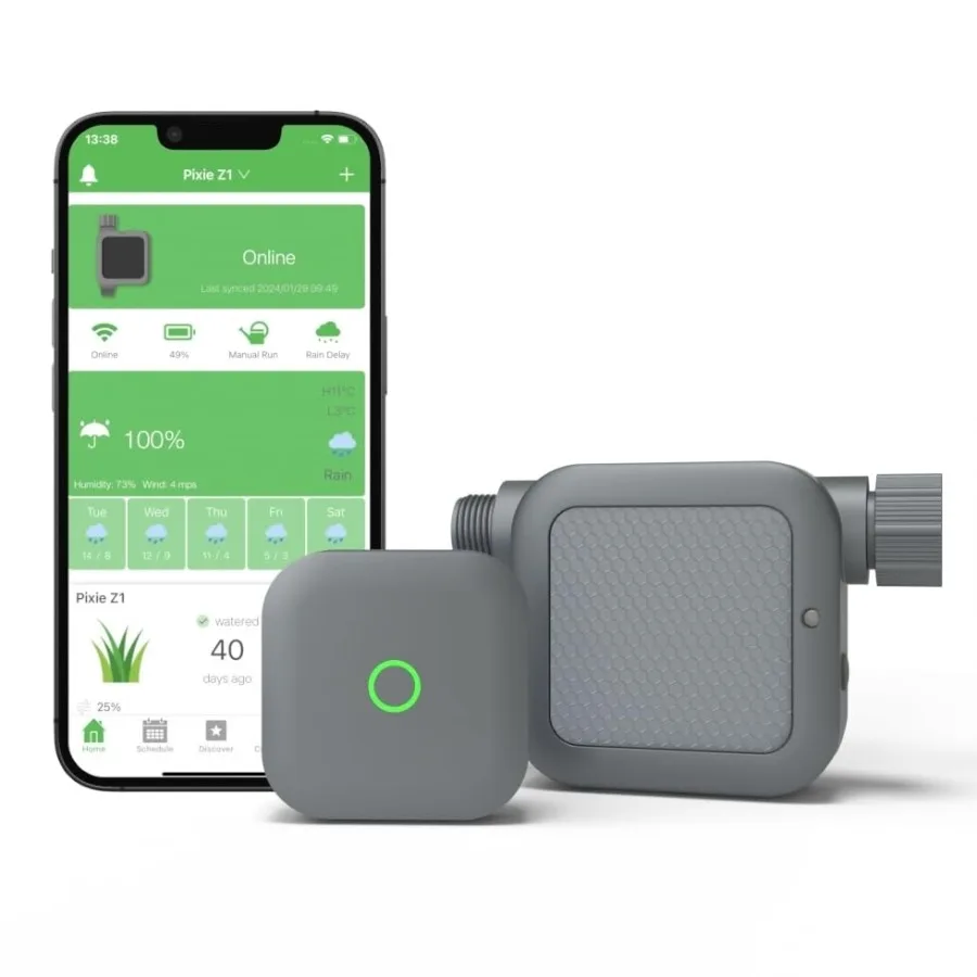 

Умный таймер для поливочного крана с функцией определения погоды, совместимый с Alexa, черный пластиковый корпус, с учетом погодных условий и дистанционным управлением