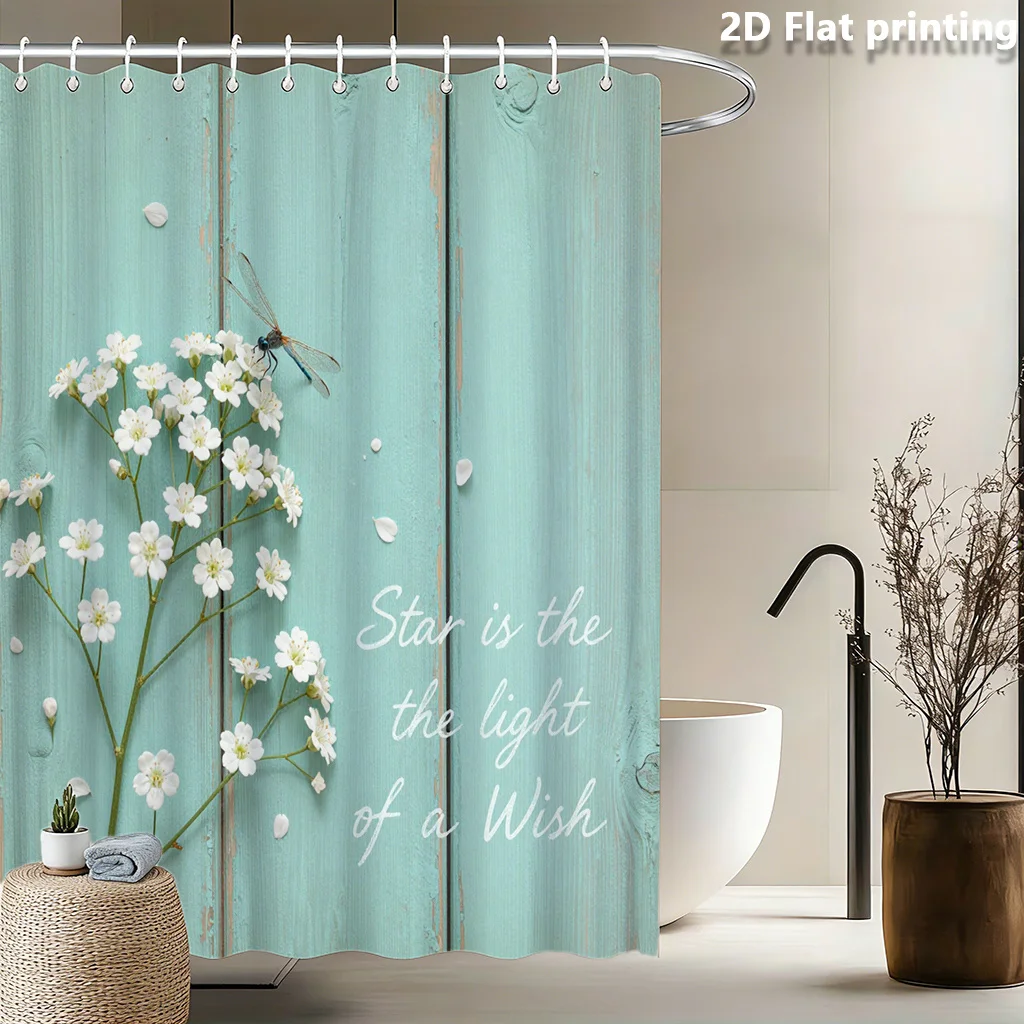

Shabby Chic Floral Shower Curtain Waterproof Bathroom Wall Art Cottage Core Botanical Print Bath Curtain 180x200cm