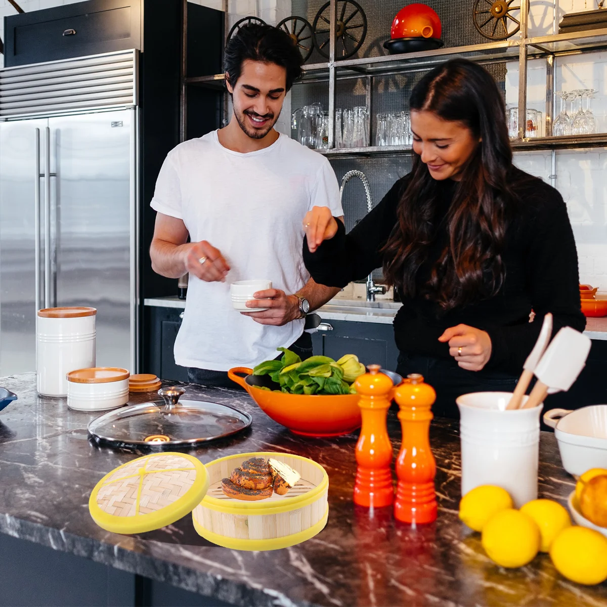 

1Set Bamboo Steamer Single Tier Steamer Basket 20cm Plastic Friendly for Dim Sum Dumpling Bun Vegetable Rice