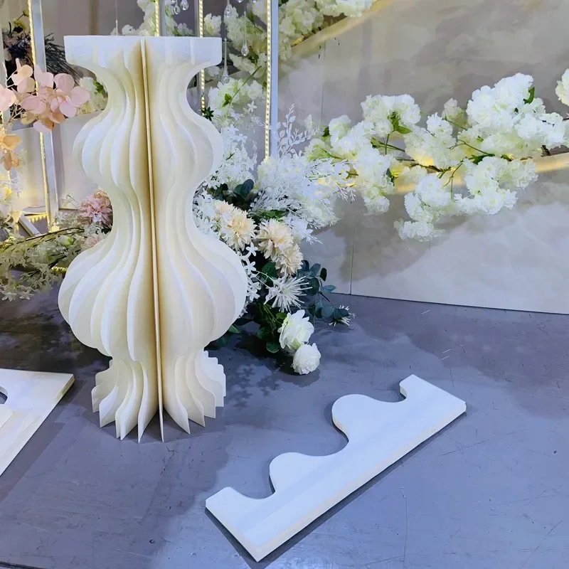 Elegant White Theme Wedding Decoration Centerpieces Paper Roman Column Folding Curve Design Cake Dessert Table Rack