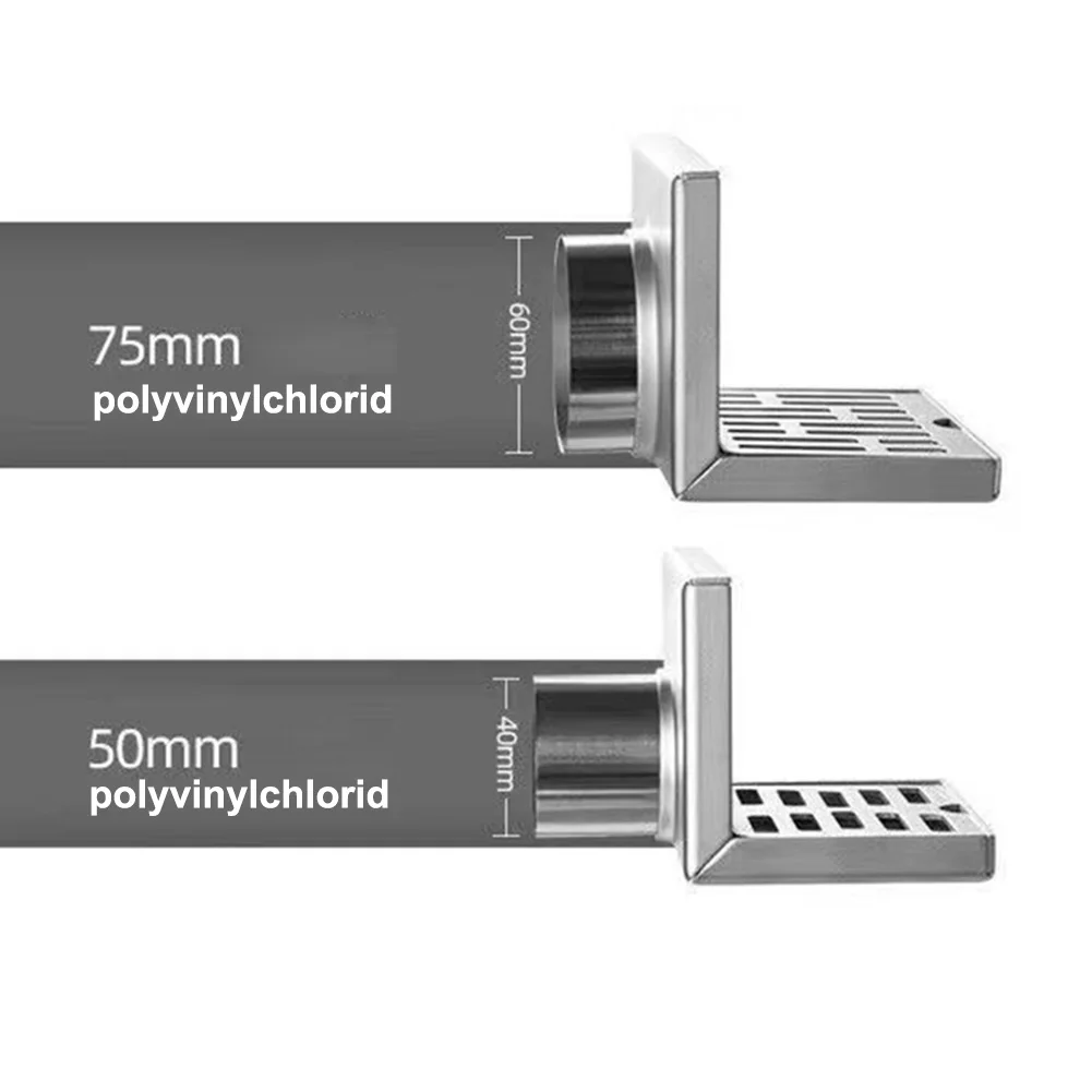 نظام تصريف زاوية لتجفيف أرضية الحمام 304 من الفولاذ المقاوم للصدأ، لمسة نهائية فضية أنيقة لأنابيب PVC مقاس 50 مم