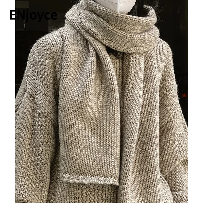 

ENjoyce Winter Wool Thick Knitted Scarf Korean Style Knit Shawl Neck Warmer Shawls Warm Wrap Scarves Unisex Écharpe Femmes