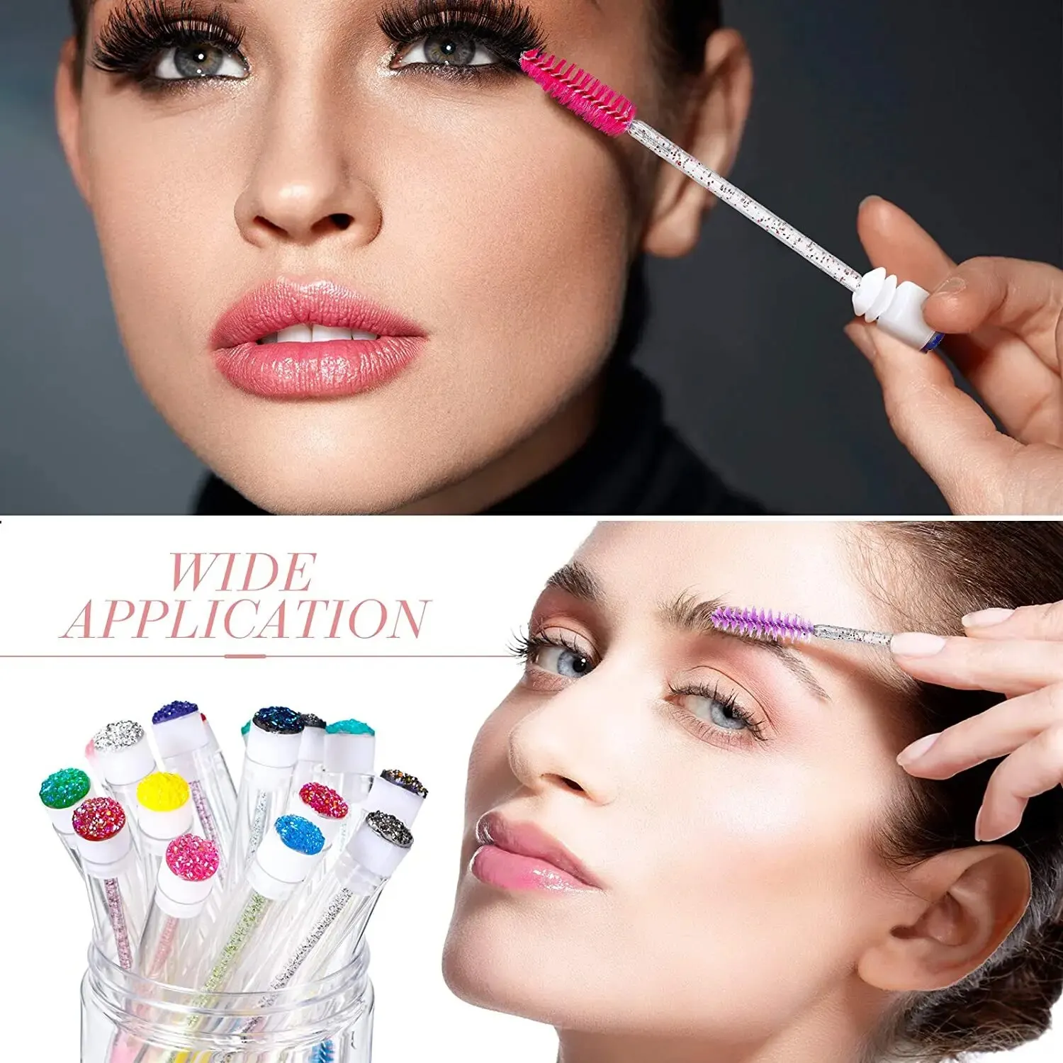 50Pc Herbruikbare Wenkbrauw Borstel Buis Wimper Borstel Wenkbrauw Borstel Vervangbare Stofdicht Fonkelende Diamant Make-Up Borstel