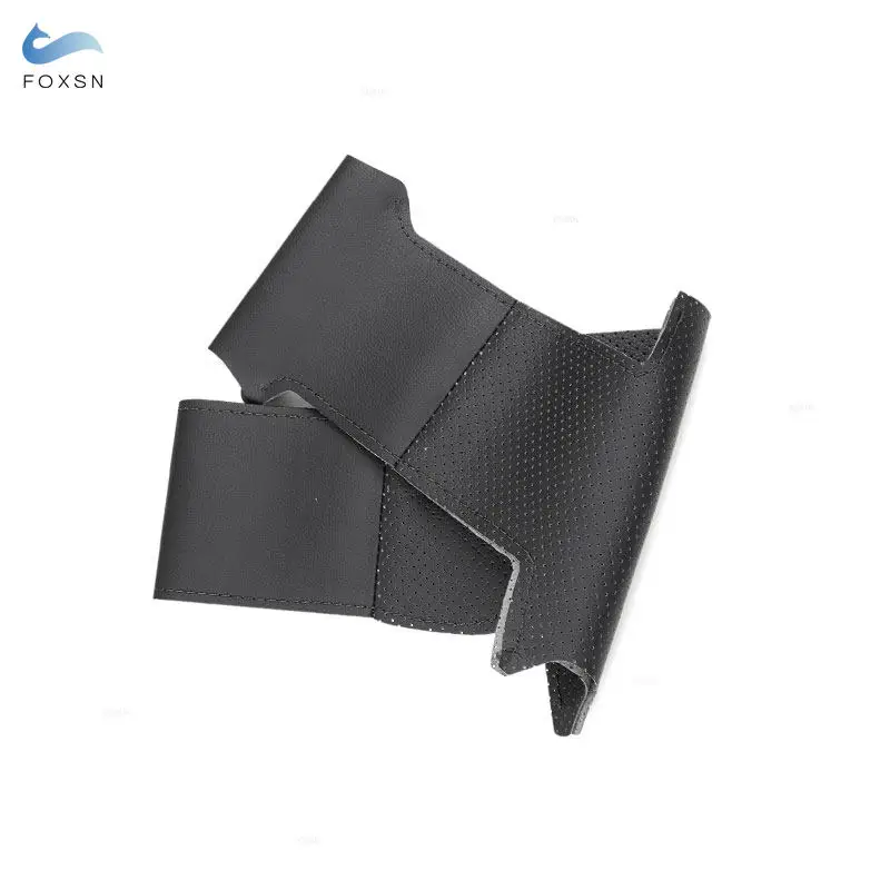 Black Perforated Leather Cover Trim For Hyundai Santa Fe 2001 2002 2003 2004 2005 2006 Hand Braids on Car Steering Wheel