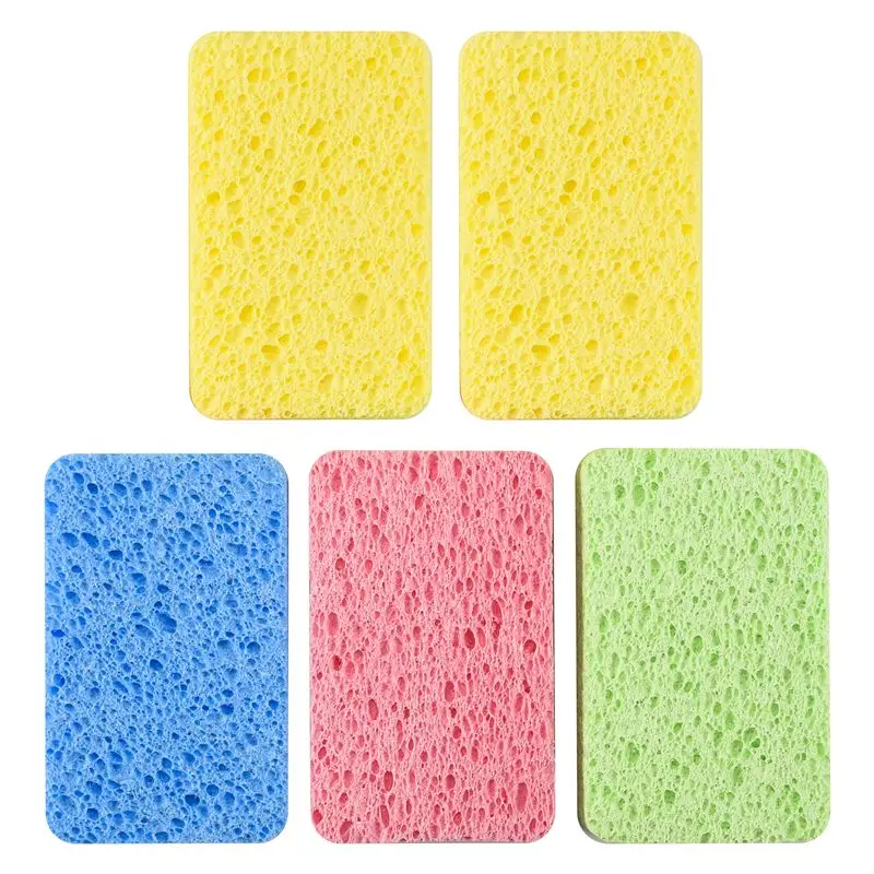 AEE4-Large Cellulose Sponges,Kitchen Sponges For Dish, Duty Scrub Sponges,Non-Scratch Dish Scrubber Sponge For Cookware 5 Pcs