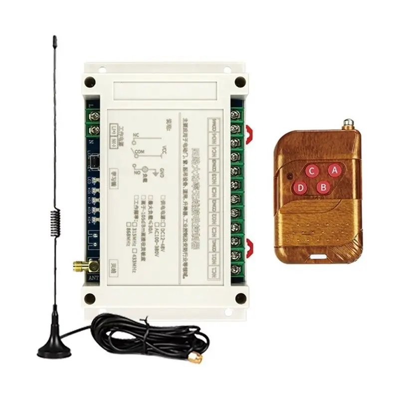 Wireless Remote Control 300M AC100V-400V 4CH Garage Door Switch Transmitter 30A Relay+ Receiver LED Light Switch 315Mhz