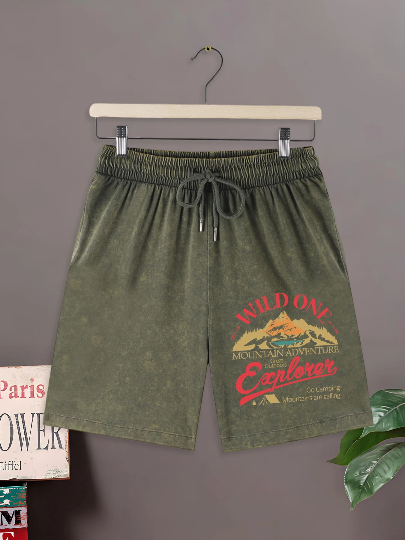 Wild One Mountain Adventure Print Summer Youthful Washed Short Pant Man Breathable Cotton Pants All-Match Oversized Shorts