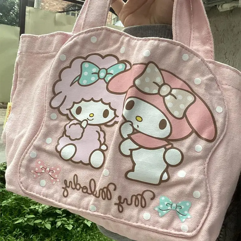 Kawaii Sanrio Mymelody Piano Canvas Bag Printed Shoulder Bag Cartoon Handbag Cute Large Capacity Student Tote Bag Gift for Girls