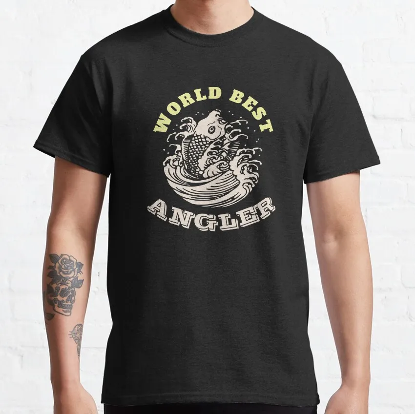 World Best Angler Fly Fishing Angler T-Shirt Retro Fisherman Graphic Tee Unisex Cotton Short Sleeve Outdoor Hobby Casual Tops