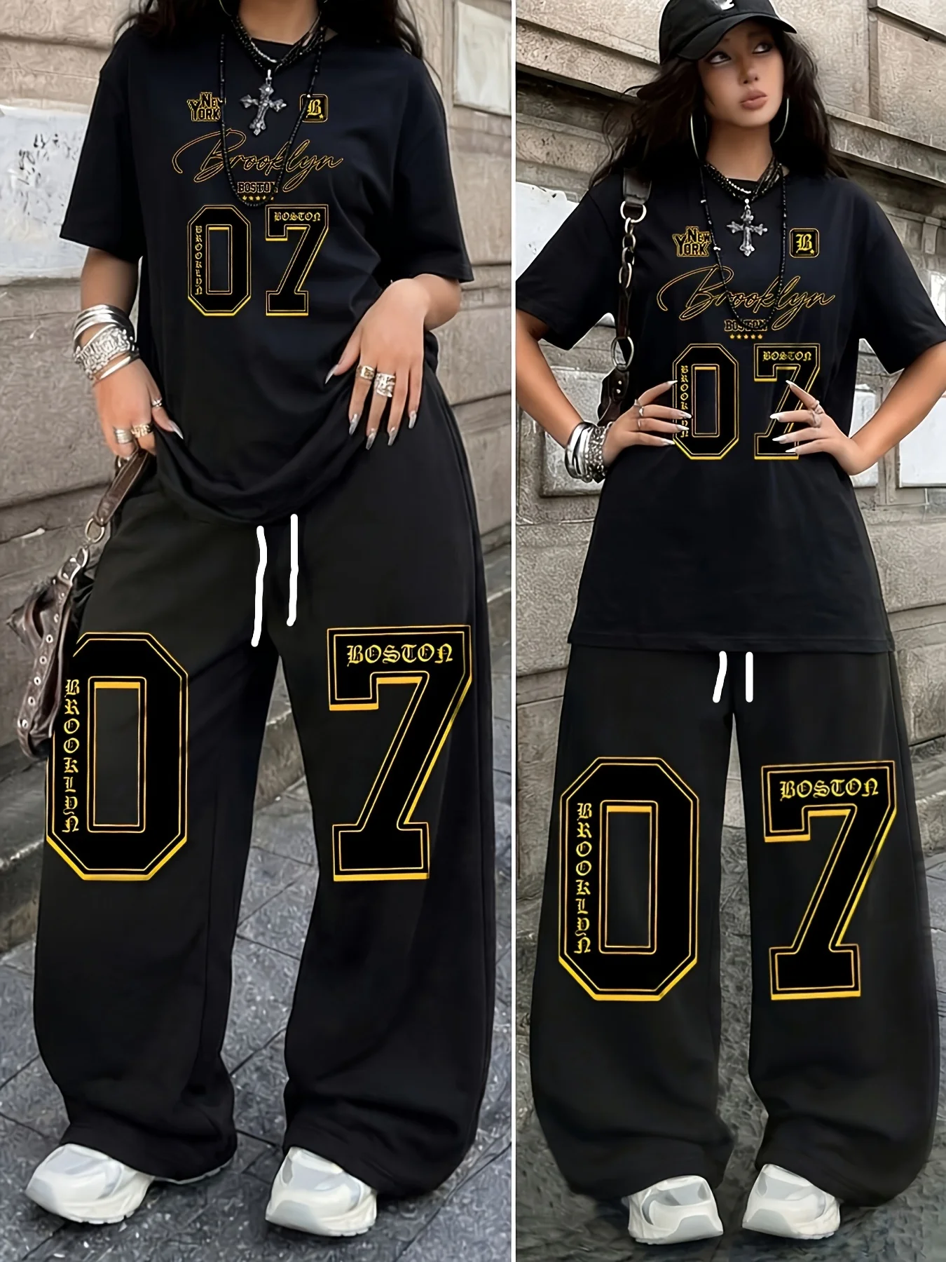 2026 Summer Kids Quick Dry Loose Pants Black Gold Number 07 & City Print Drawstring Elastic Waist Casual Streetwear Trousers