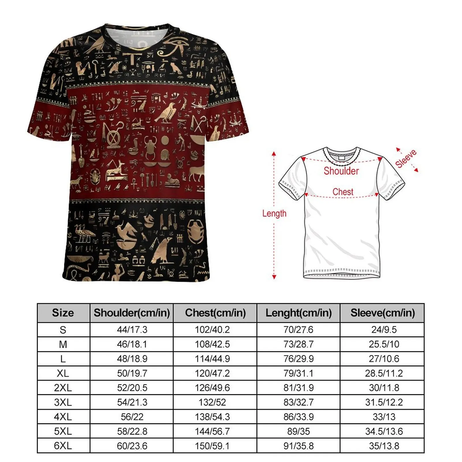 Ancient Egyptian Art Hieroglyphs T Shirt Black and Red Trending T Shirts Men Kawaii Tshirt Short Sleeves Graphic Tees Plus Size