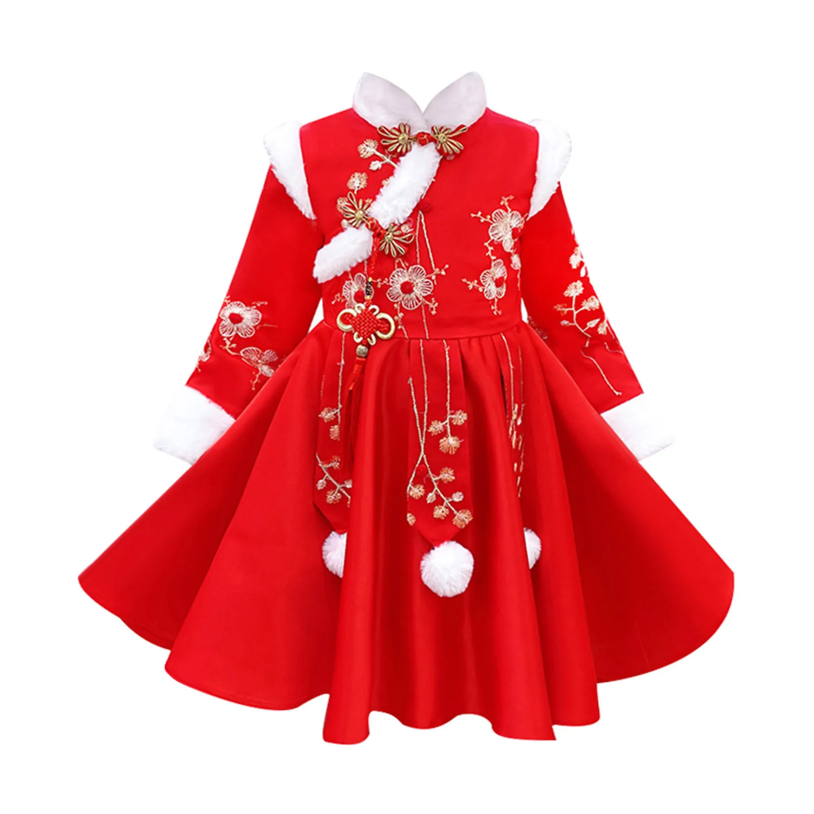 Toddler Year Chinese Suit Kids Thick Girls Warm Baby Princess Tang Clothes Dresses Girls Little Girls Christmas Dresses