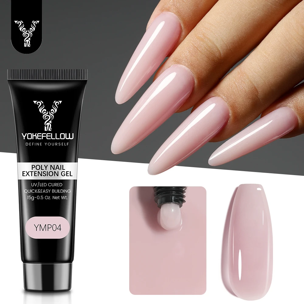 YOKEFELLOW 15g Poly Nail Gel Jelly Nude Pink UV Acrylic Gel Crystal Gel Varnish Nail Art Builder Gel DIY for Nail Extension Gel