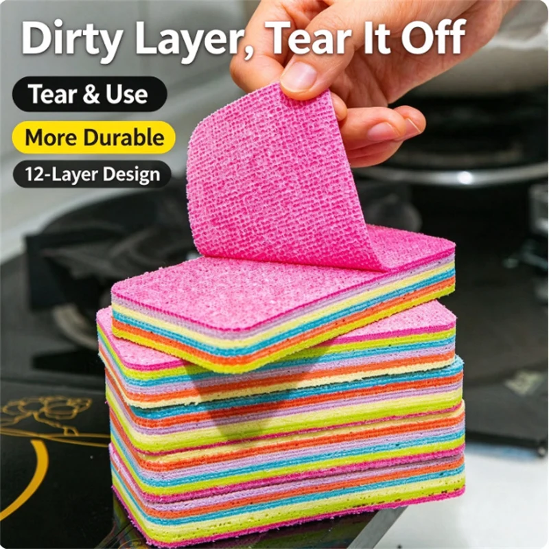 2Pcs New 12-Layer Tearable Rainbow Pva Cleaning Cloth, Dual-Use for Dry and Wet, Highly Absorbent, Multifunctional Cleaning Tool for Kitchen Dishwashing and Pot Scrubbing