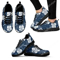 Custom Made Hawaiian Tropical Plant Designer Fashion Sneakers For Women Hibiscus Palm Leaf Print Shoes Blue Casual Shoes Zapatos