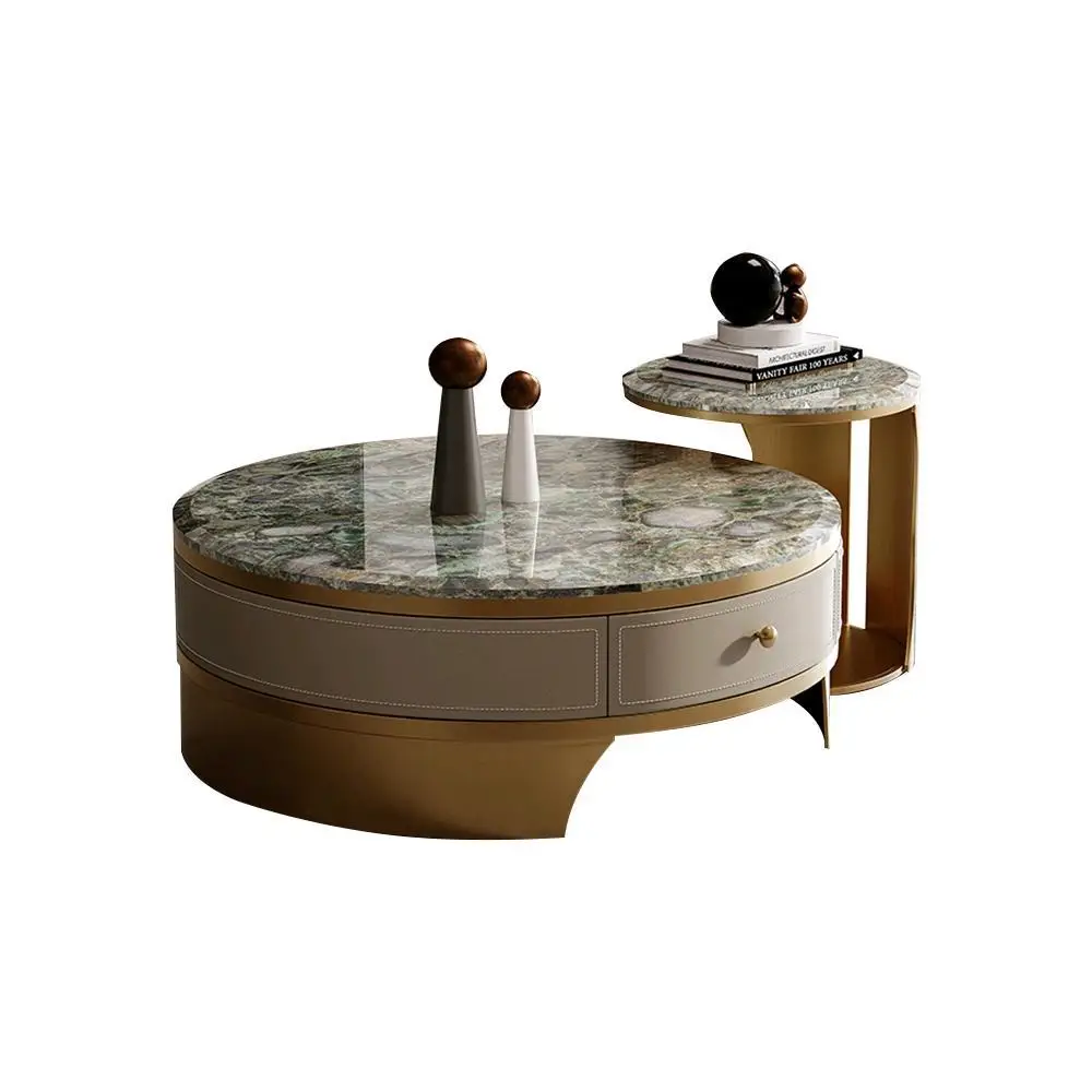 Natural marble coffee table living room household Italian light luxury round size combination living room coffee table