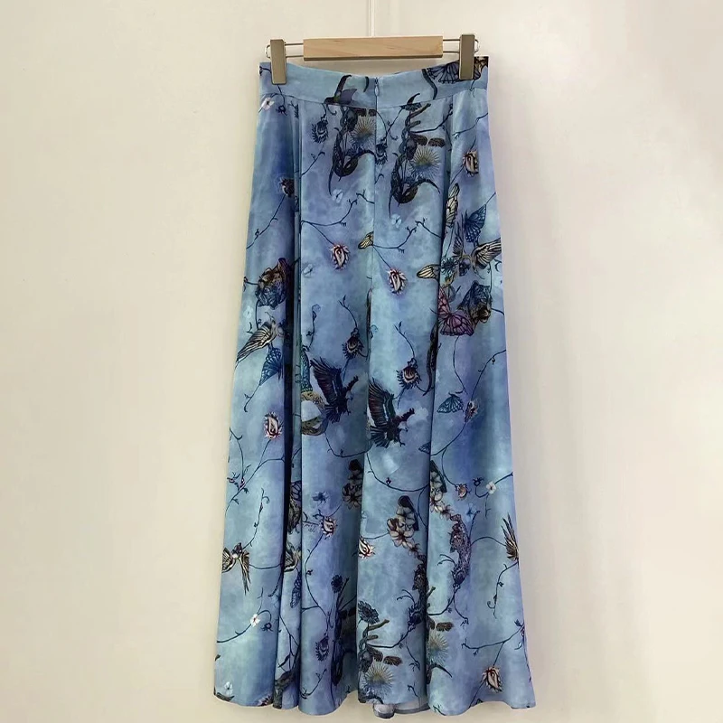 

Zadig Women Fashion Print Blue Half-Skirt Female Casual Lace Fashion Design Chic Zip Skirt Spring Summer Lace Loose Half-Dress