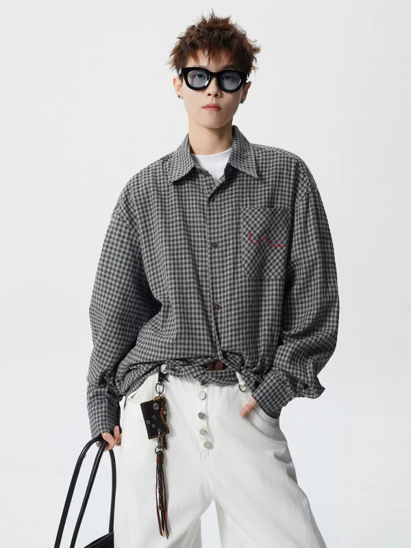 

TANGZ STUDIO Men's Casual Loose Long Sve irt Vintage Plaid Faionable Spring Clothing Polyester Cotton Blend