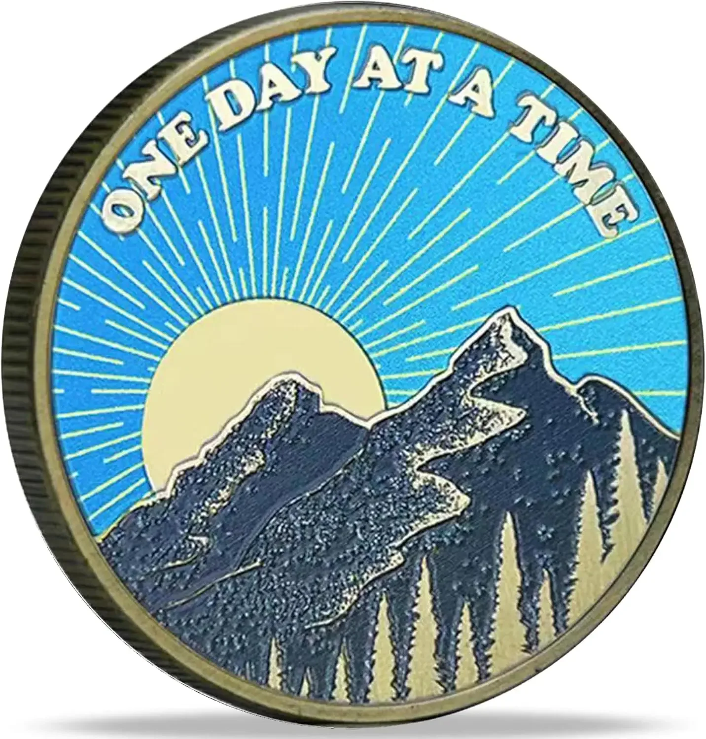 Sunrise Serenity Lucky Coin One Day at A Time Pocket Token Gift for Men or Women Addiction Recovery AA Sobriety Medallion