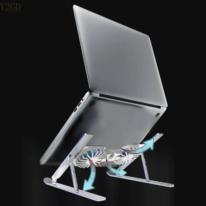 Y2GD Adjustable Laptop Stand Cooling Holder with 2 Fans Quiet Thin Cool Folding Riser