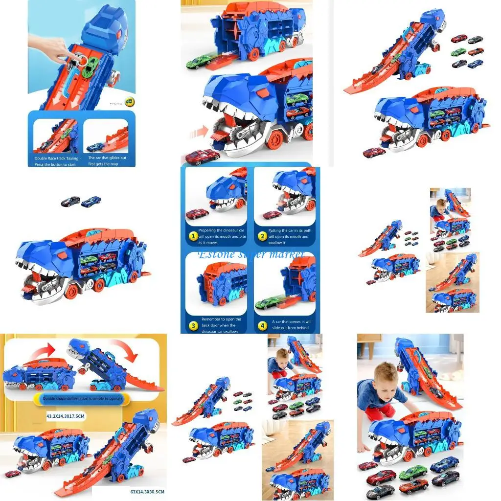 090B ชุดติดตามเร็กซ์ยุคก่อนประวัติศาสตร์สำหรับเด็กส่งเสริมความคิดสร้างสรรค์ด้วยรถของเล่น 2 คัน