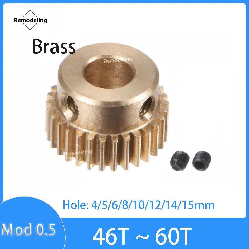 1Pcs 0.5M 46T-60T Spur Gear Brass Pinion Step Gear 0.5 Mod 46 - 60 Teeth Bore 4/5/6/8/10/12/14/15mm Transmission Accessories