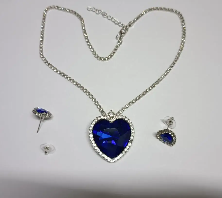 BLUE heart Pendant Crystal shine rhinestones Necklace Earring Jewelry set charm lover girl classic dropshipping quality fashion