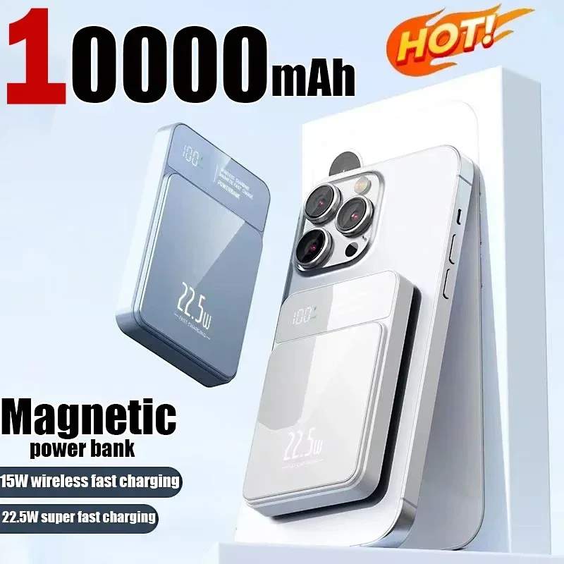 10000mAh Power Bank Fast Wireless Charger Macsafe Portable Magnetic for IPhone 14 15 16 Pro Max External Auxiliary Battery Pack