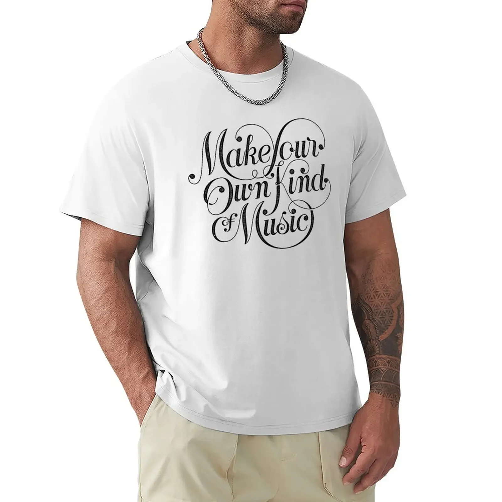 Camiseta de algodón con estampado de anime para hombre, ropa blanca lisa, haz tu propio tipo de música, ligera, Verano