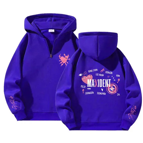 Imagen 2 del producto Bienvenido descuento suéter con capucha Stray Kids Maxident polar hombres y mujeres Casual Kpop Hip Hop manga larga cremallera Sudadera con capucha Top