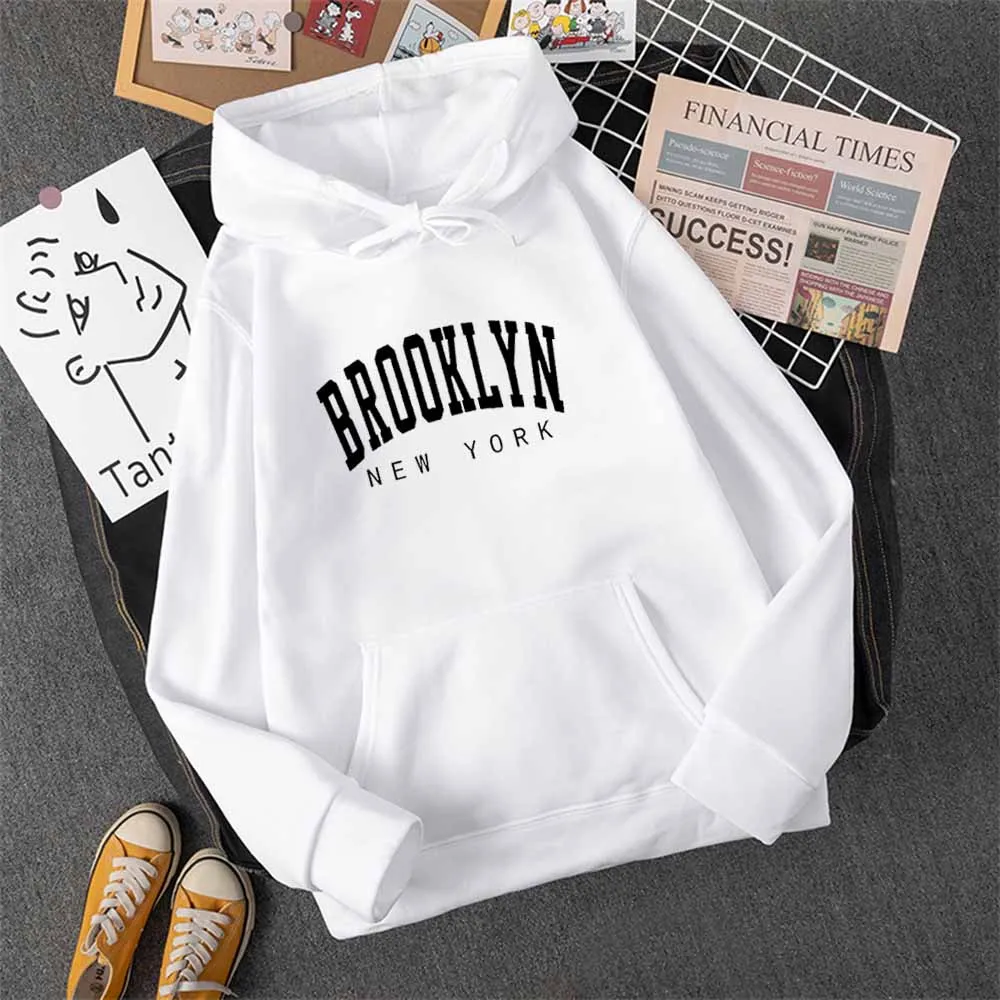 Men/Women Brooklyn Letter Print Hoodies Girl Graphic Harajuku 2024 Streewear Clothes Causal Female Y2K Sweatshirt