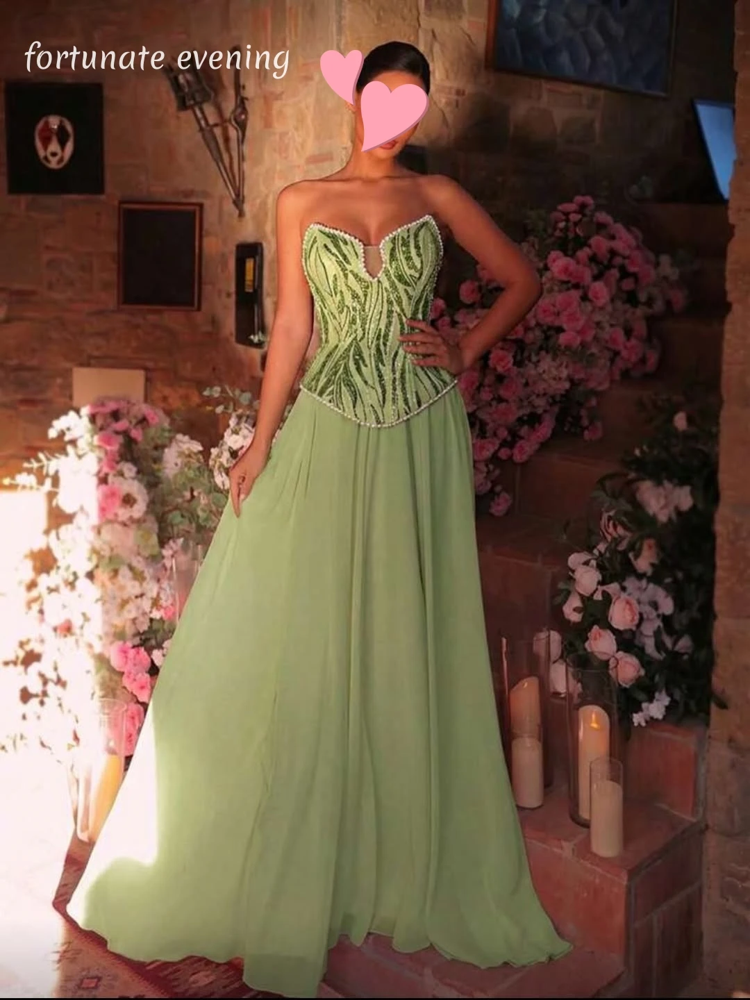 

Fortunate Evening Elegant Vintage Sweet Green Beads Pearls Lace New Customized Formal Occasion Prom Dress Evening Party Gowns
