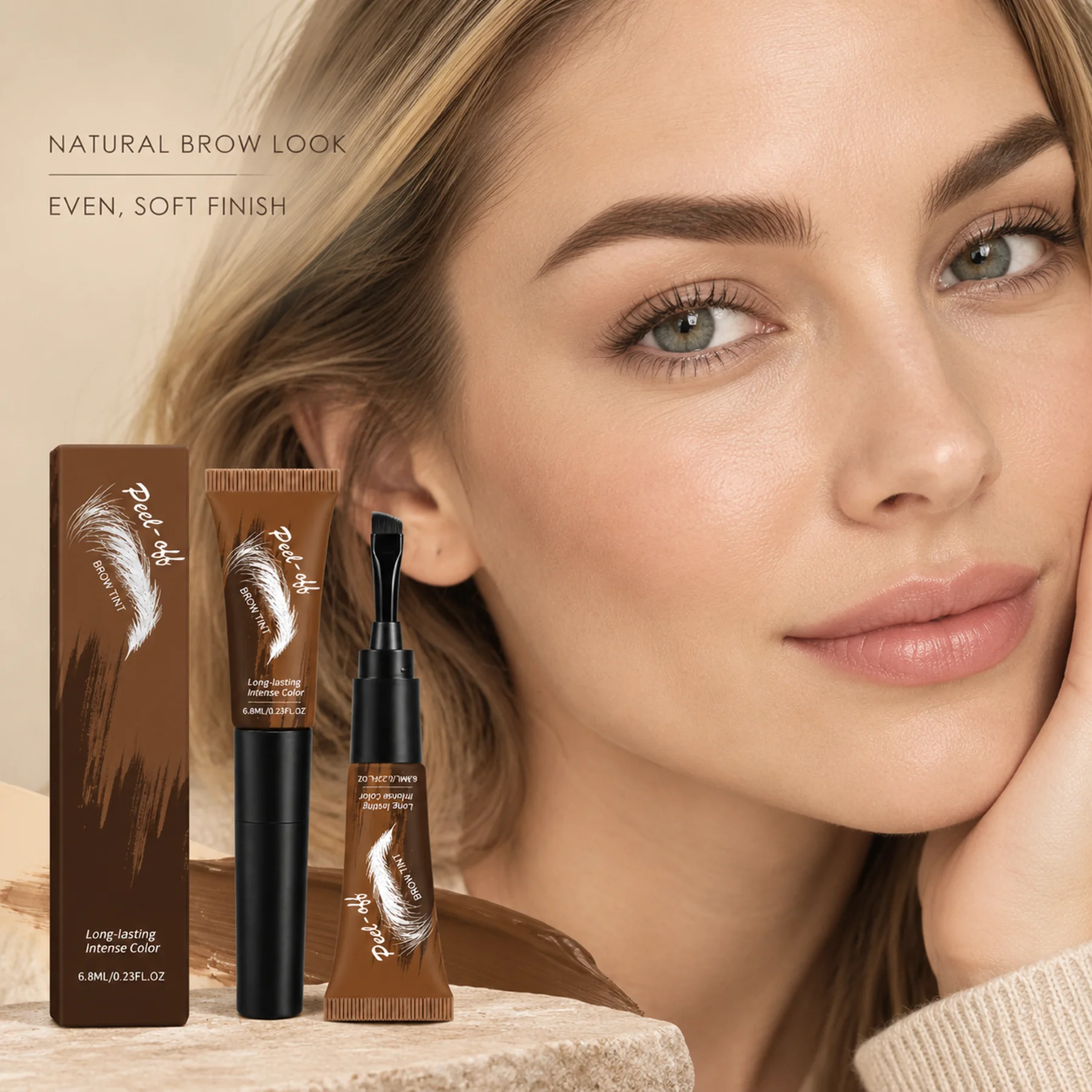 Peel-Off Brow Tint 3 Shades Gray Black Coffee, Long-Lasting Eyebrow Dye Gel, Natural Misty Brow, Water-Resistant, Easy Peel Kit