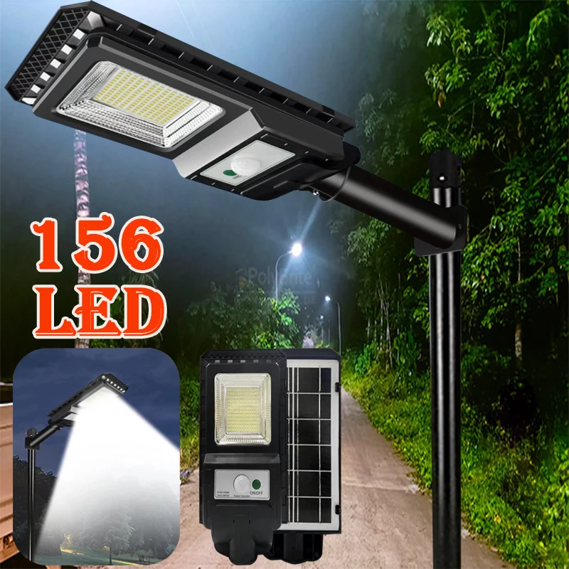 

156LED Solar Street Light Outdoor Waterproof 6500k Powerful Flood Wall Lamp With Motion Sensor For Garden Garage Parking Lot