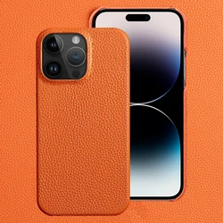 LANGSIDI Luxury Genuine Cowhide Leather Phone Case for iPhone 15 Pro Max 15Pro 14Pro Luxury Shockproof Back Cover