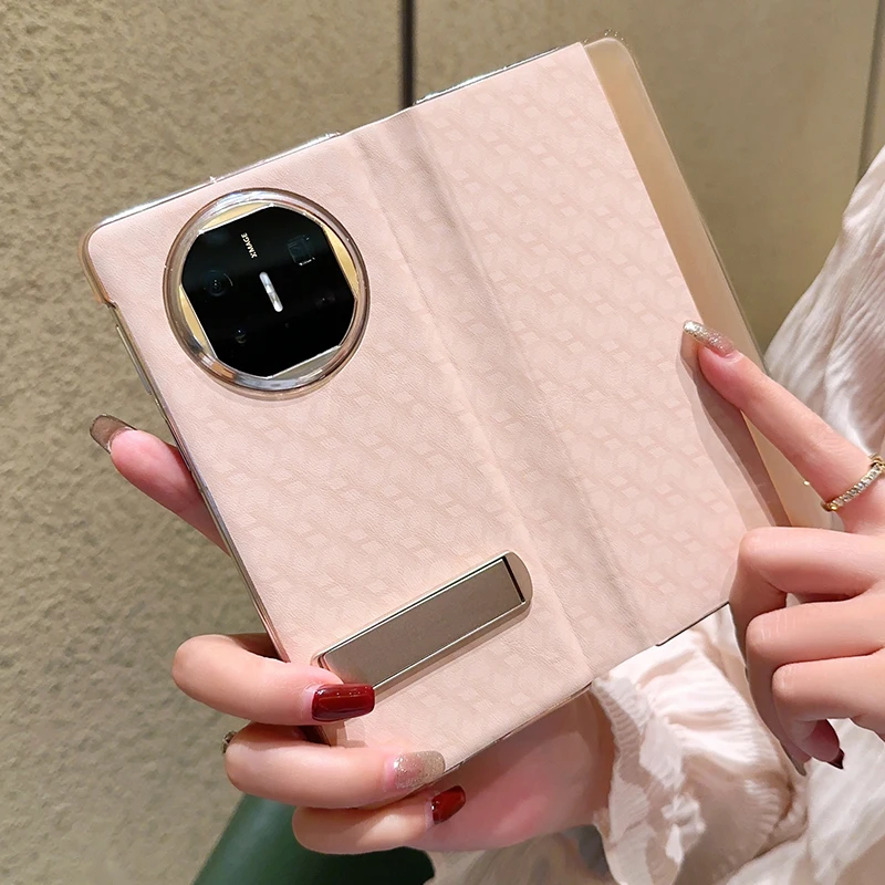 

For Huawei Mate X6 X5 X3 X2 XT Case All-inclusive Protection Slim Printed Leather Metal Bracket Stand Phone Grip Flip Cover