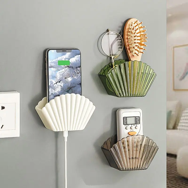 

Shell Style Phone Storage Rack Remote Control Cosmetic Light Luxury Wall Storage Box Household Bathroom Comb Toothbrush Cute Box