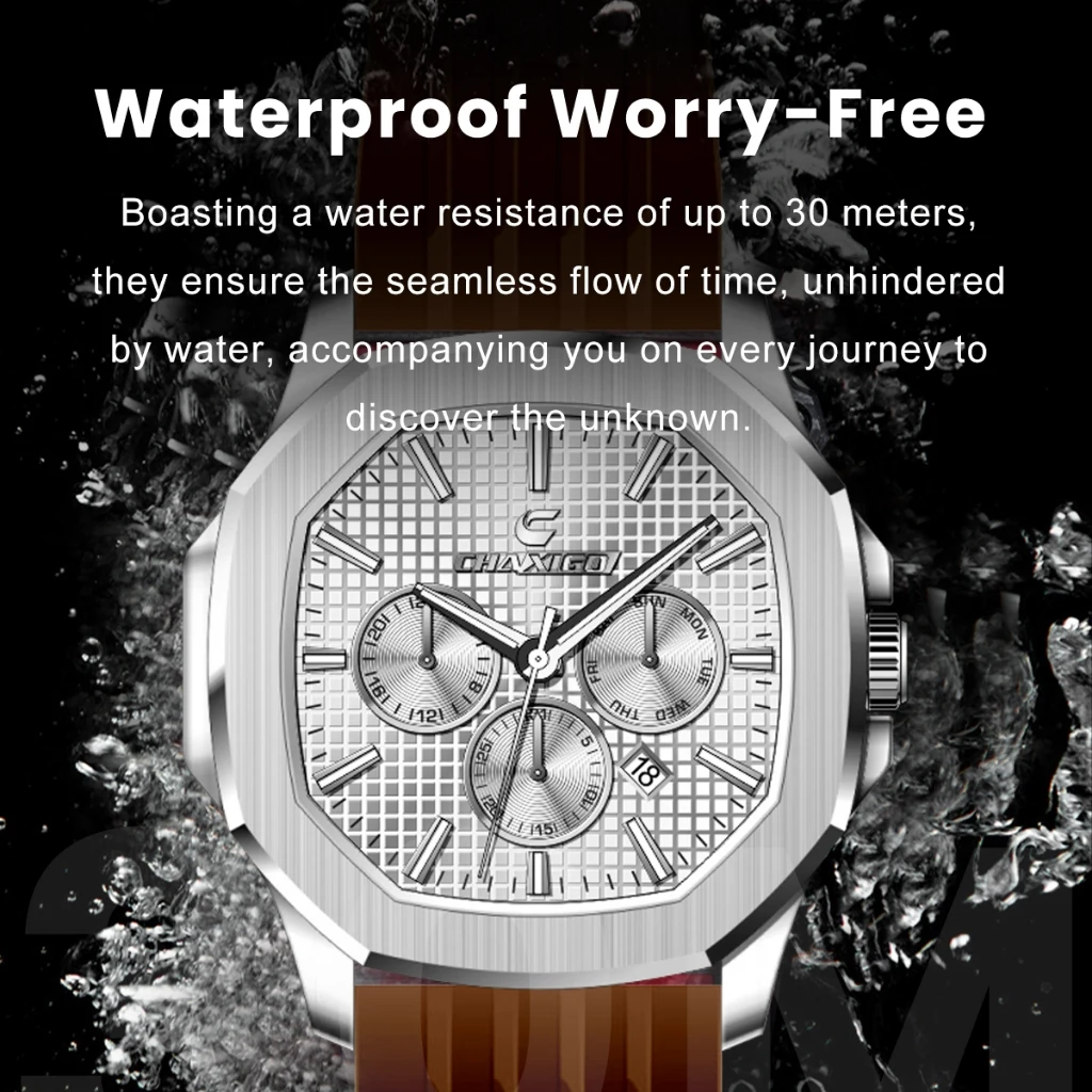 CHAXIGO العلامة التجارية الفاخرة رجل ساعة عالية الجودة مقاوم للماء ساعة يد رجالي سيليكون الرجال ساعات كوارتز ساعة عادية