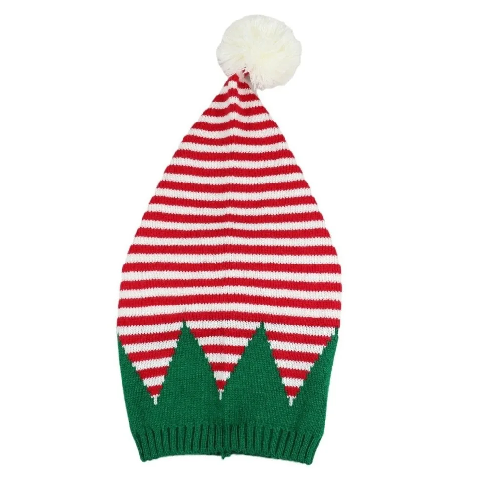 Leisure Santa Claus Christmas Knitted Hat Merry Christmas Hat Green Red Santa Beanie Hat Warm Crochet Striped Hat Christmas