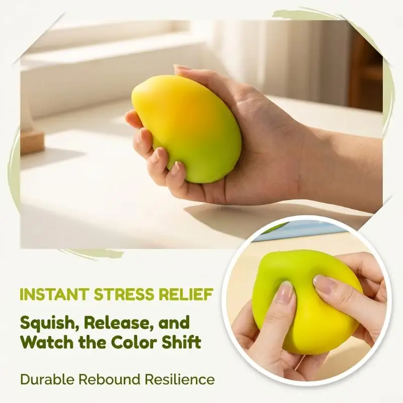 Color Changing Mango Squeeze Toy Soft ASMR Sensory Squeeze Ball Anti-Anxiety Stress Relief Toy For Adults