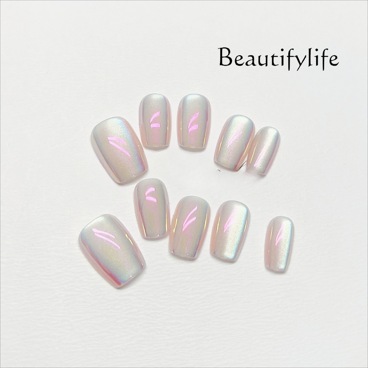 

Pink handmade nail cat eye colorful color-changing short nail patch