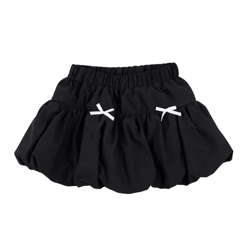 Girls Summer Bowknot Bubble Skirt Kids High Waist A-Line Puff Balloon Skirt Casual Black White Skirt Daily Wear School Party