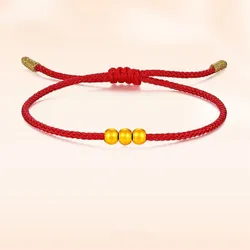 999 Small Gold Bead Bracelet in Full Gold 3D Hard Gold Classic Fashion Handmade Couple's Hand Rope Boutique Jewelry Gift B0050